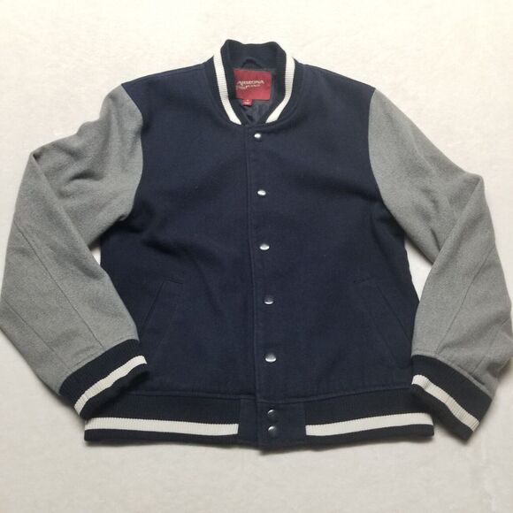 Arizona Jeans Jacket Mens Medium Blue Gray Letterman Varsity Snap Wool Blend VTG - Picture 1 of 11